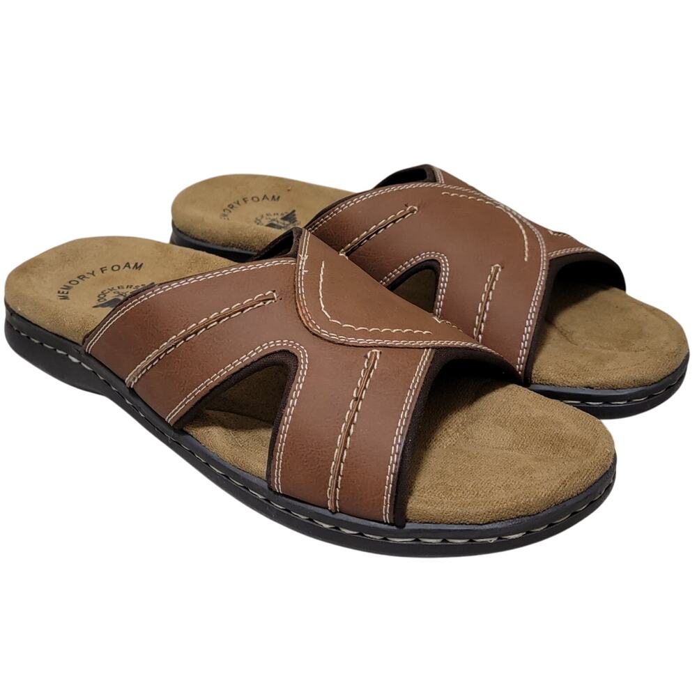 Dockers Men Size US 10W Casual Slide Sandals Sunland Rust Brown Faux Leather